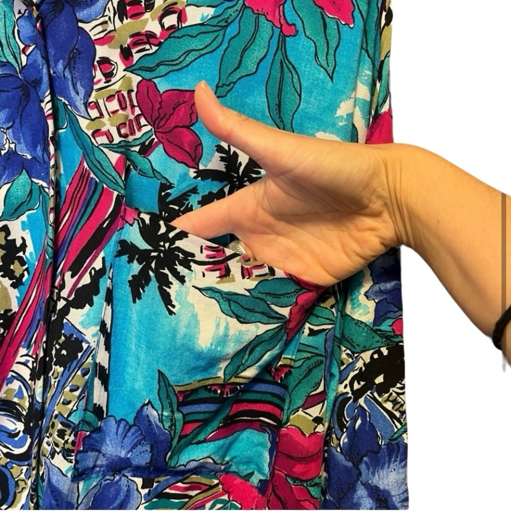 Vintage Hawaiian shirt blue pink floral M - Picture 5 of 10